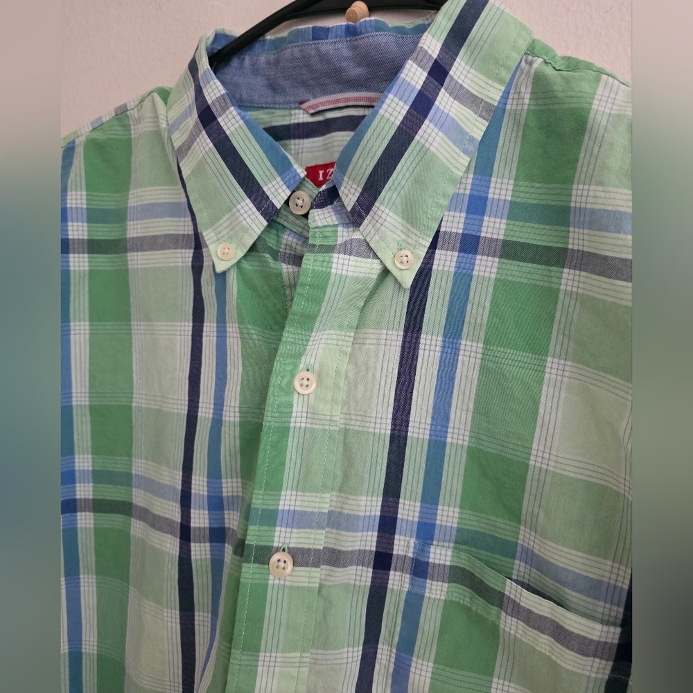 IZOD men's‎ Cotton Long-sleeve plaid button-down shirt Size Large